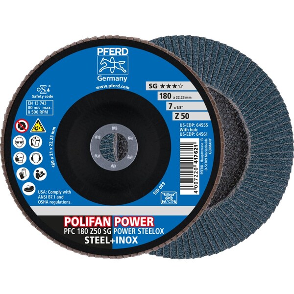 Pferd Flap Disc, 7''x7/8, Z SG POWER STEELOX, 50 Grit, T29, Conical, Zirconia 64555 - main